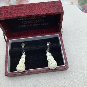Vintage Carved Elephant  screw back earrings with box